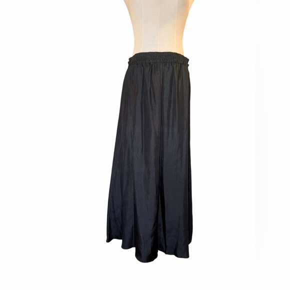 Vintage Lemer Silk Black Midi Skirt Elastic Waist Minimalist Slip Size M - Picture 3 of 8